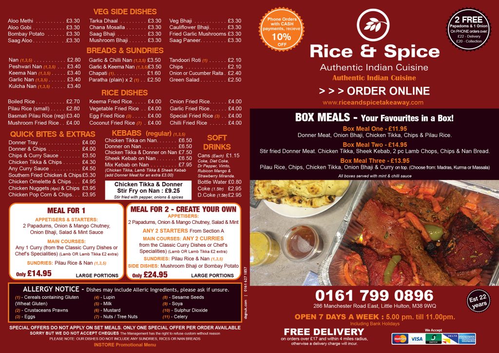Our Menu – Rice & Spice Takeaway